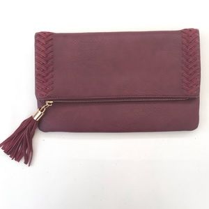 Burgundy Leather Envelope Clutch